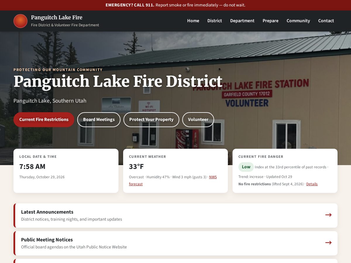 Landing-page snapshot of panguitchlakefire.com