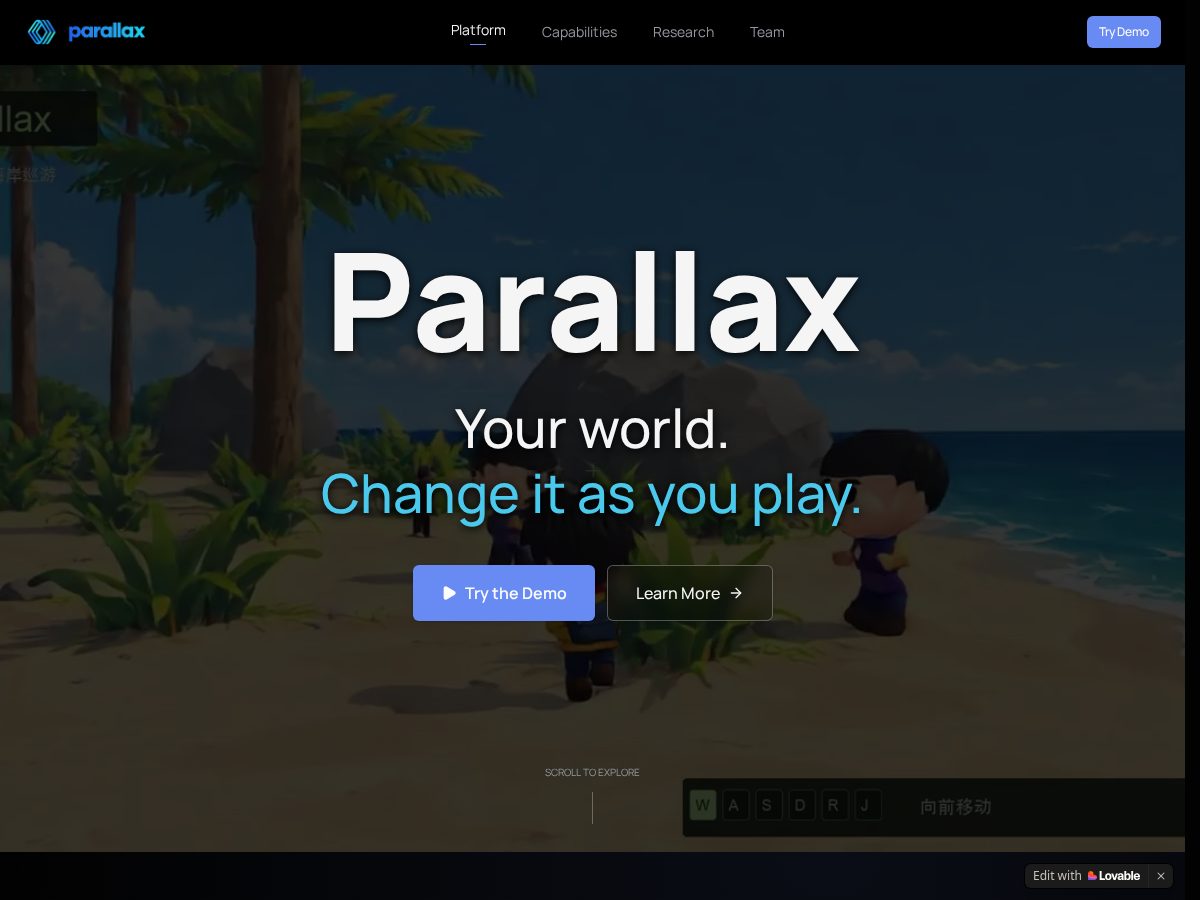Landing-page snapshot of parallaxworld.live