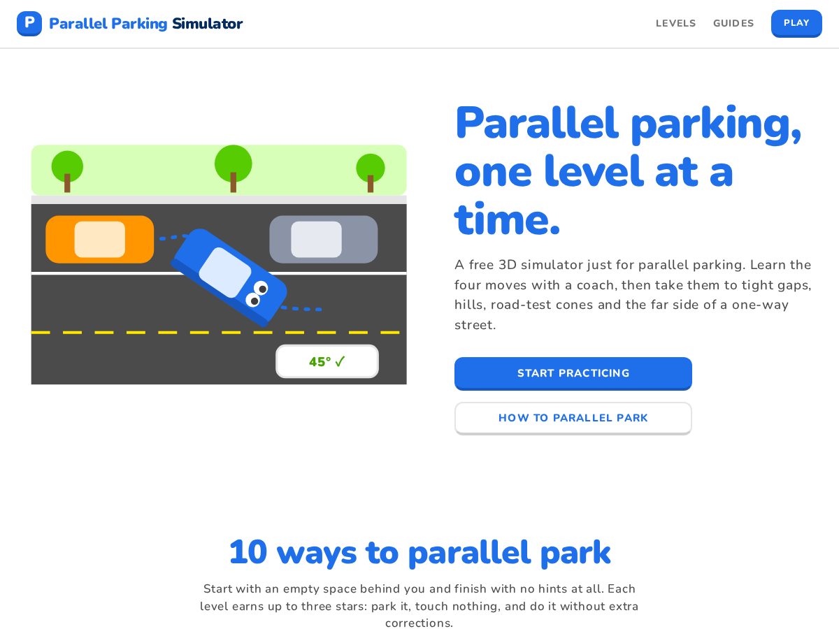 Landing-page snapshot of parallelparkingsimulator.com