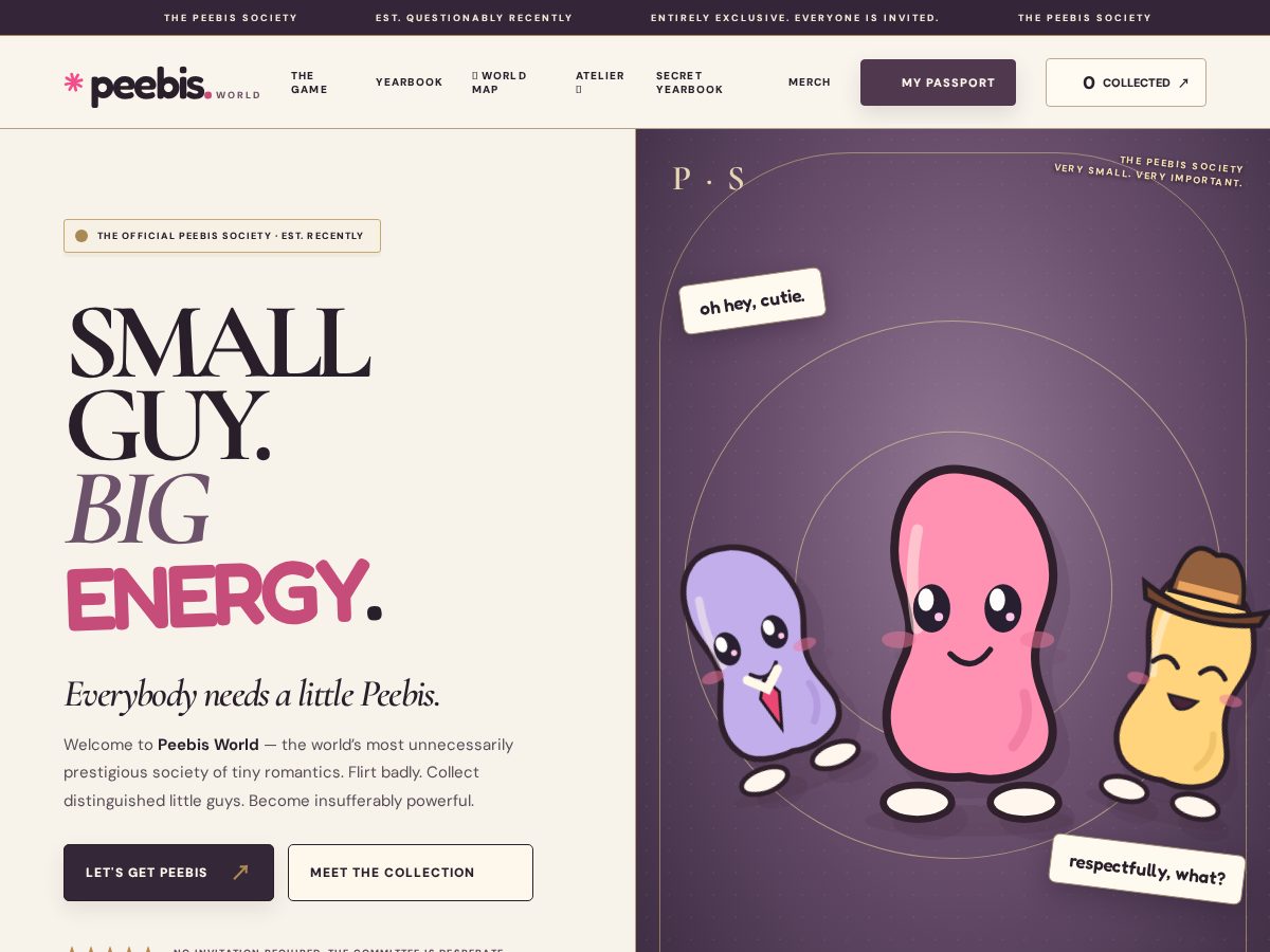 Landing-page snapshot of peebis.com