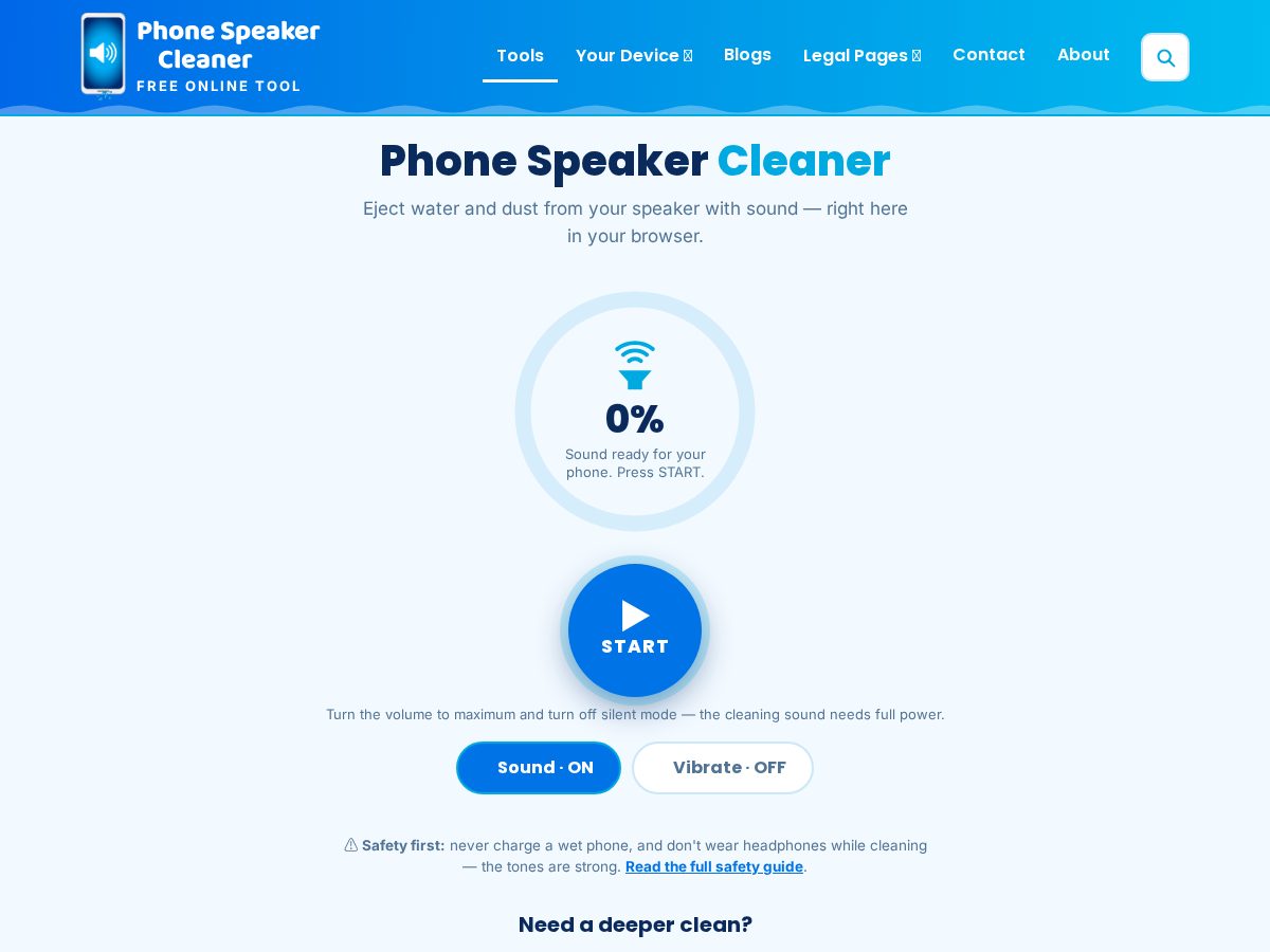 Landing-page snapshot of phonespeakercleaning.com
