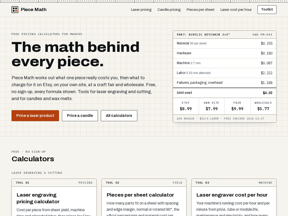 Landing-page snapshot of piecemath.com