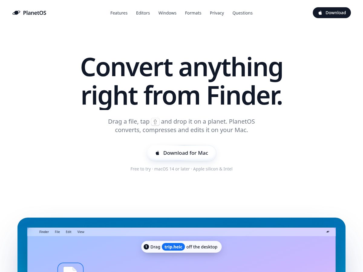 Landing-page snapshot of planetos.app