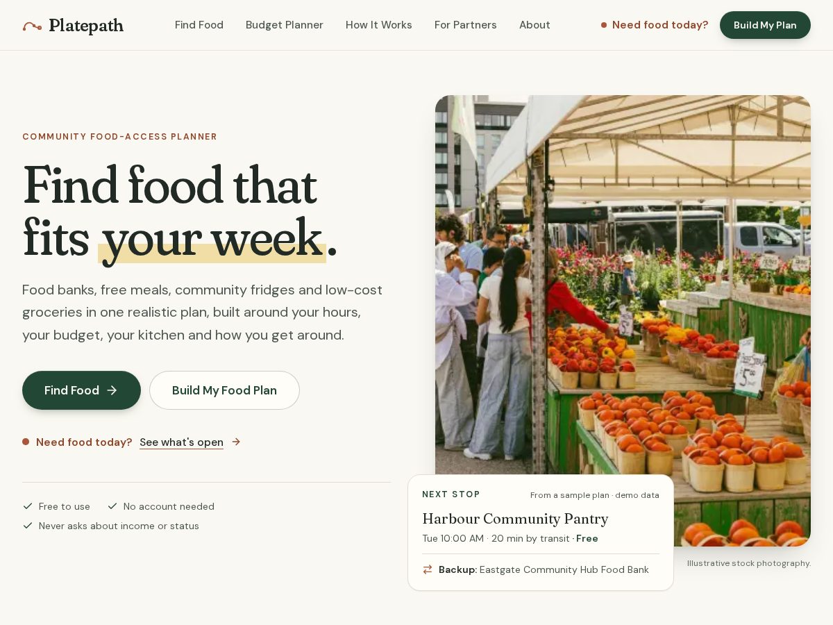 Landing-page snapshot of platepath.food