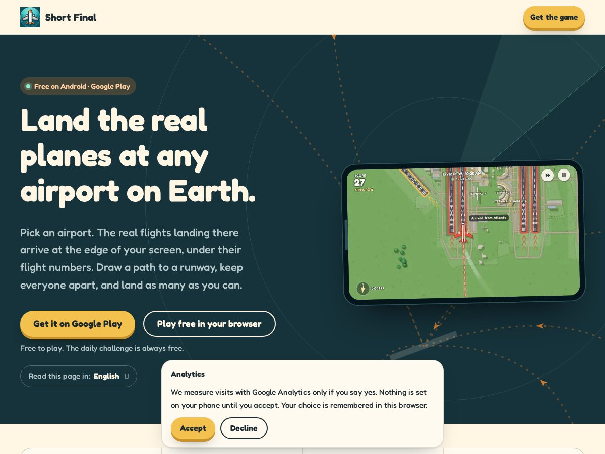Landing-page snapshot of playshortfinal.com