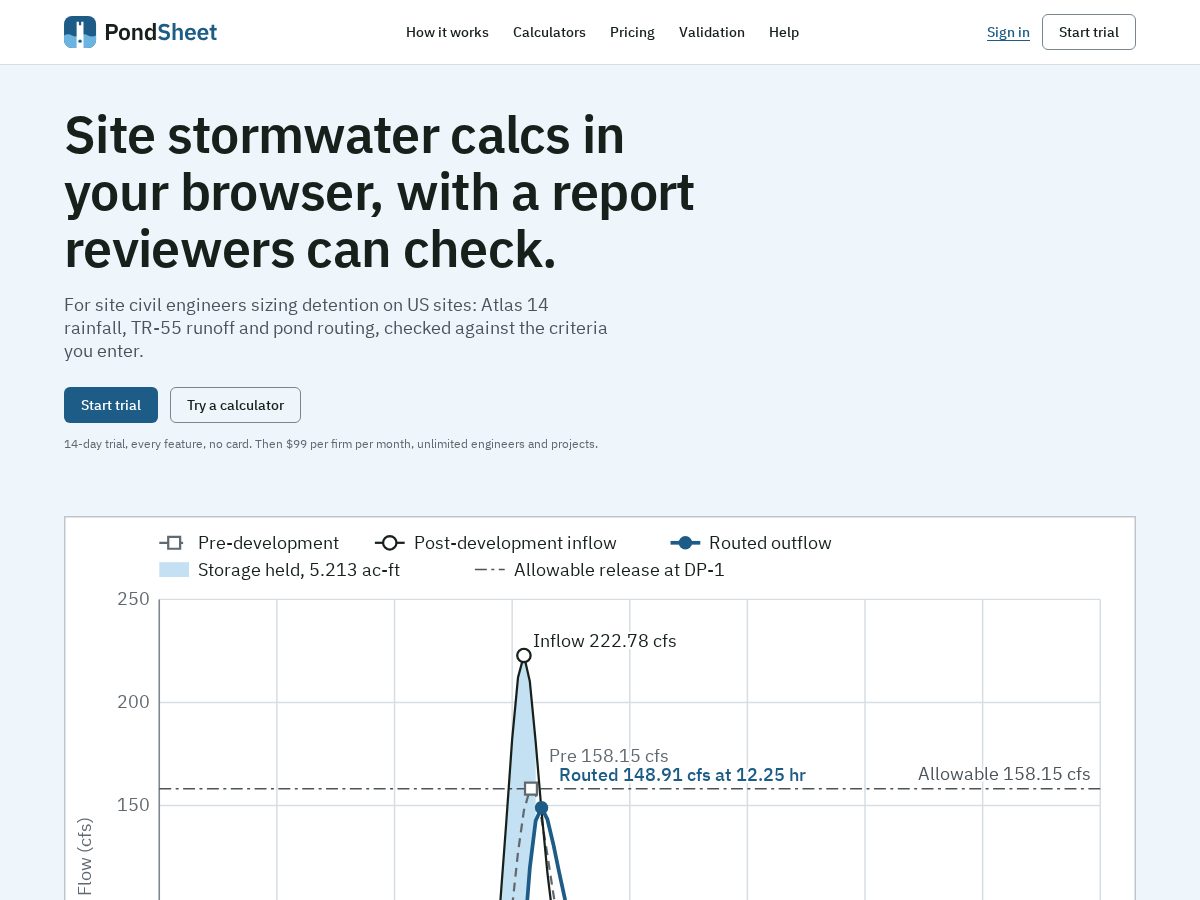 Landing-page snapshot of pondsheet.com