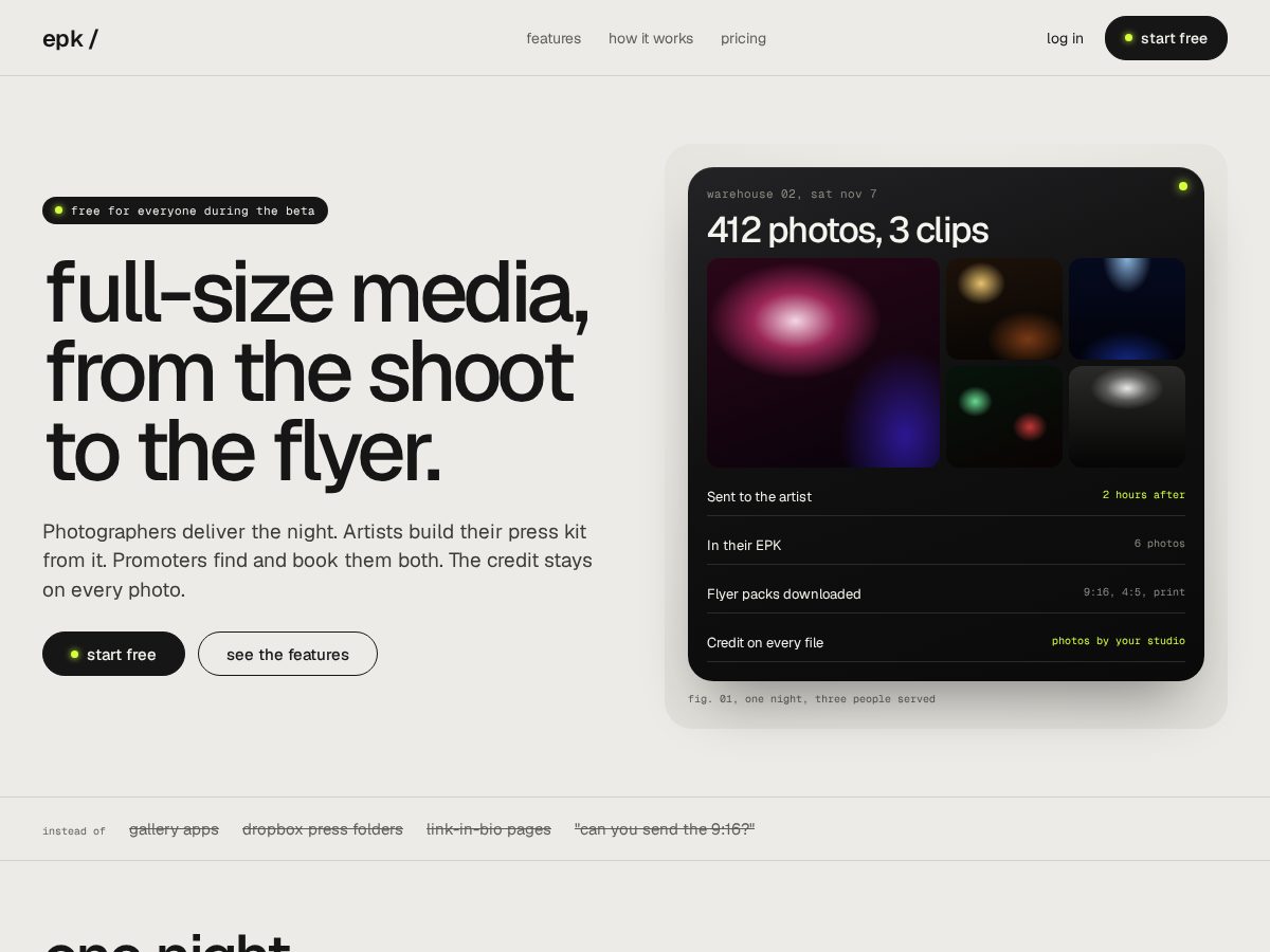 Landing-page snapshot of presskit.work