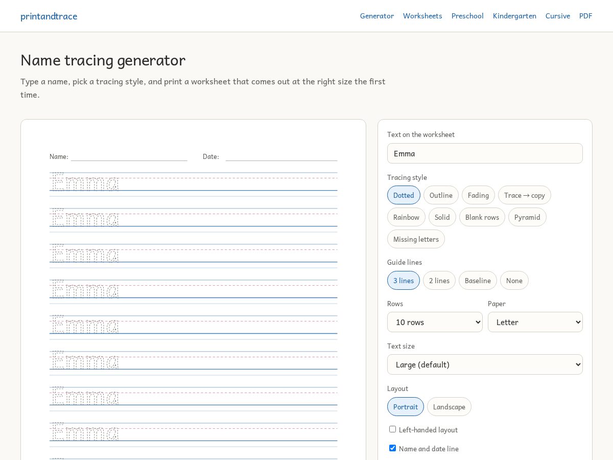 Landing-page snapshot of printandtrace.com