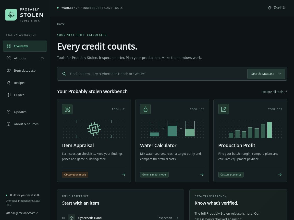Landing-page snapshot of probablystolen.org