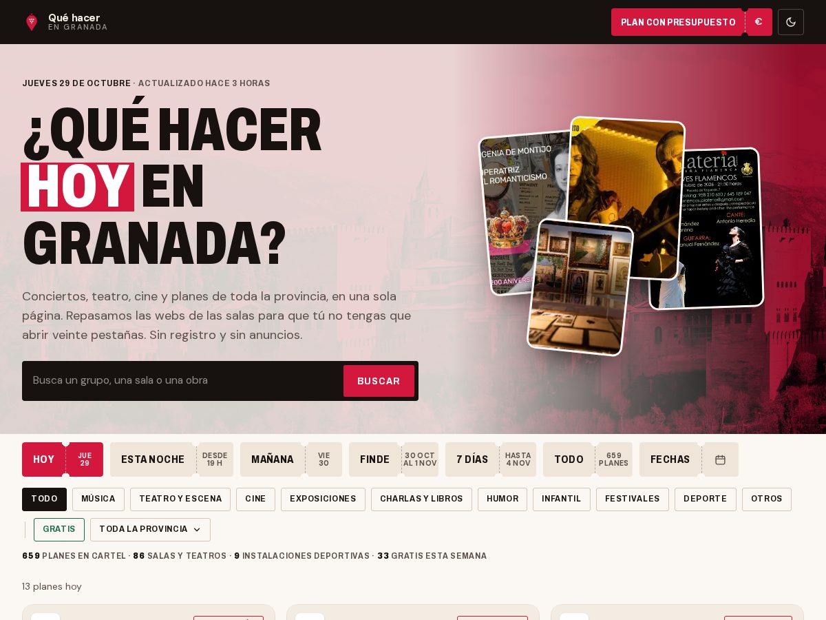 Landing-page snapshot of quehacerengranada.com