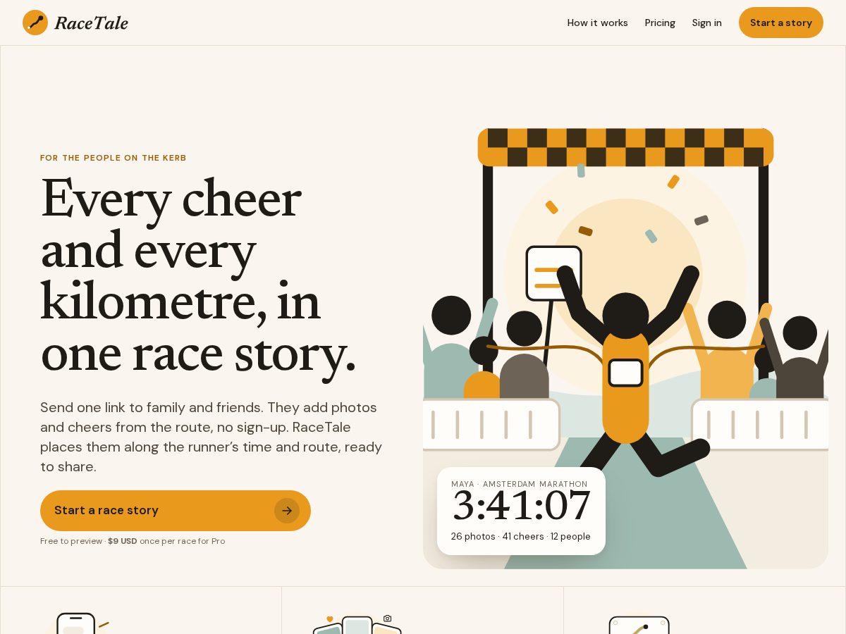 Landing-page snapshot of racetale.com