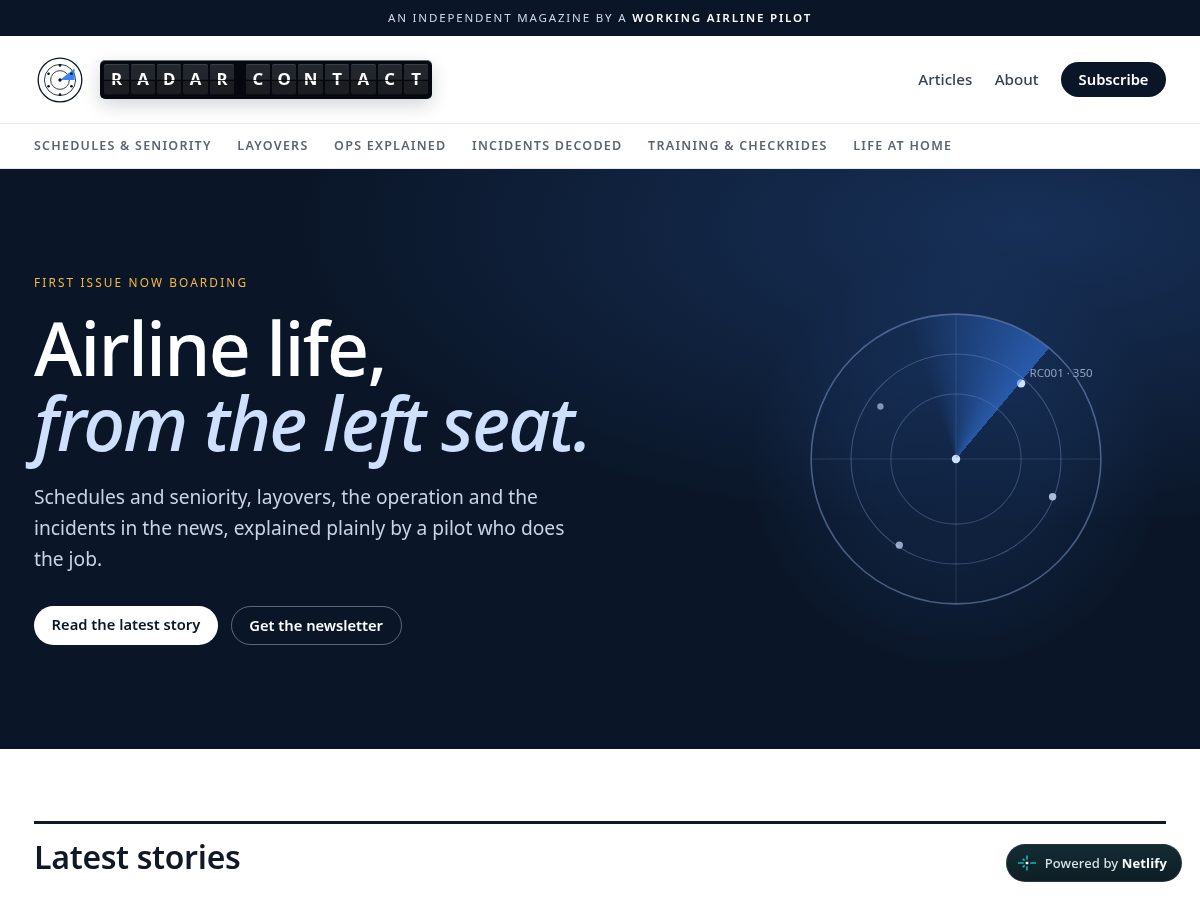 Landing-page snapshot of radarcontactmag.com