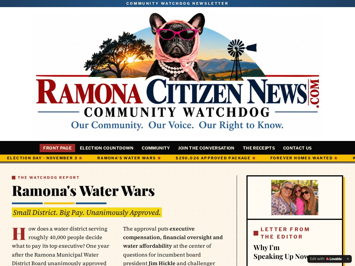 Landing-page snapshot of ramonacitizennews.com