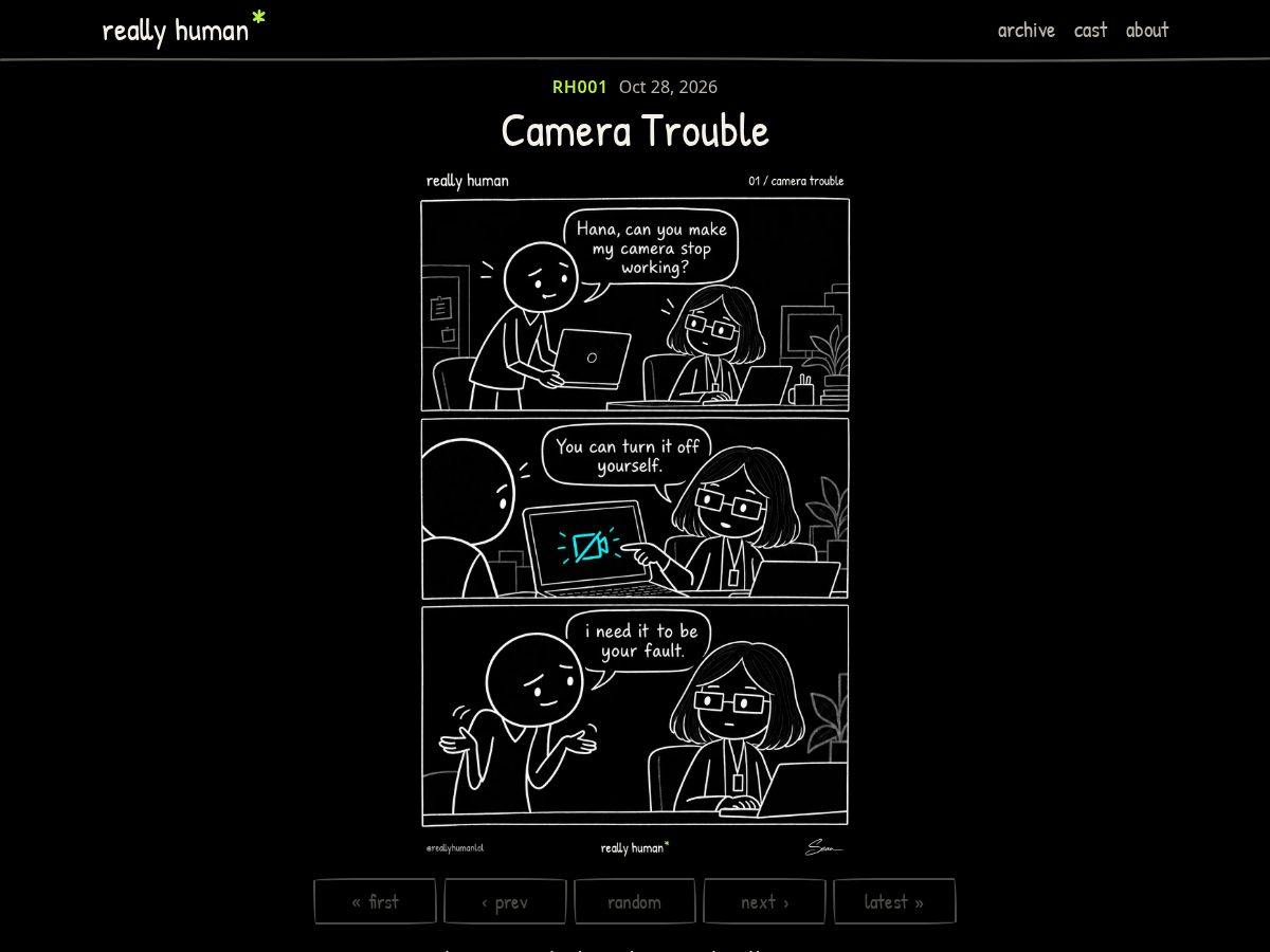 Landing-page snapshot of reallyhumancomics.com