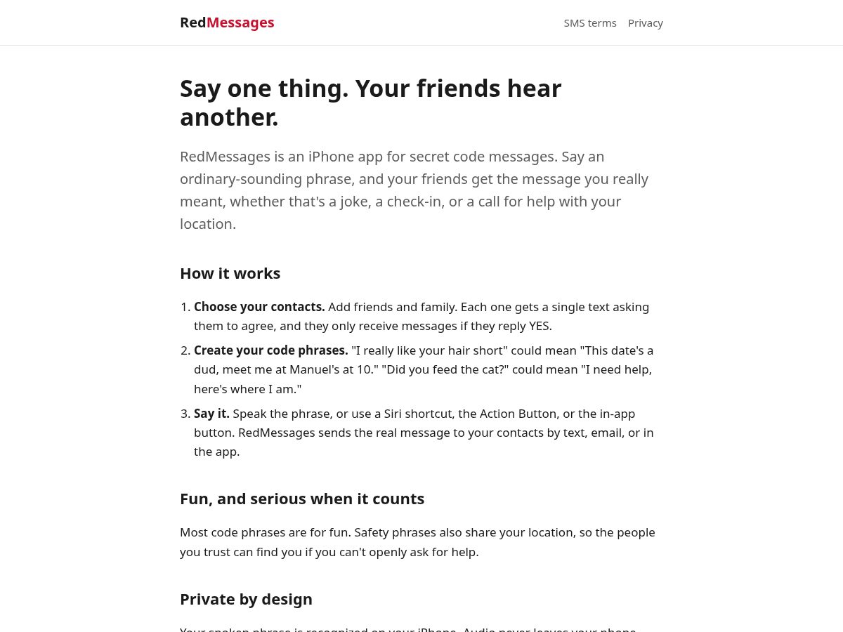 Landing-page snapshot of redmessages.app