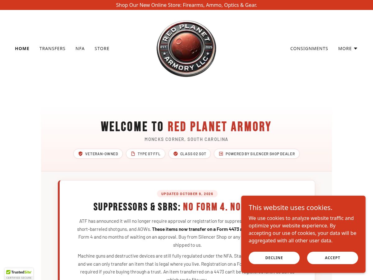 Landing-page snapshot of redplanetarmory.com