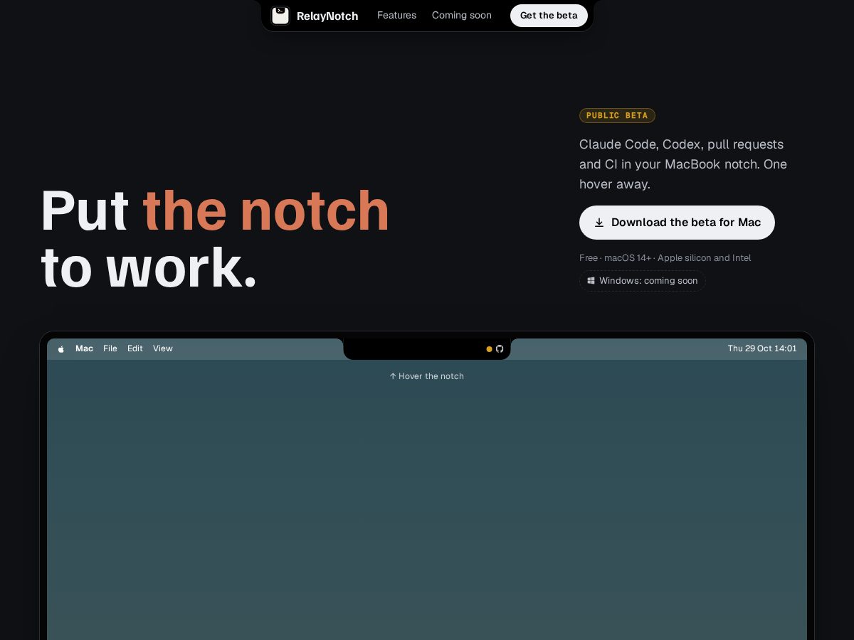 Landing-page snapshot of relaynotch.app