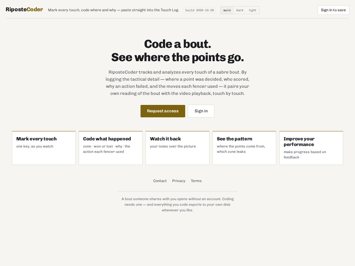 Landing-page snapshot of ripostecoder.com