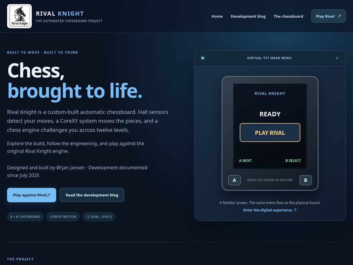 Landing-page snapshot of rivalknightchess.com