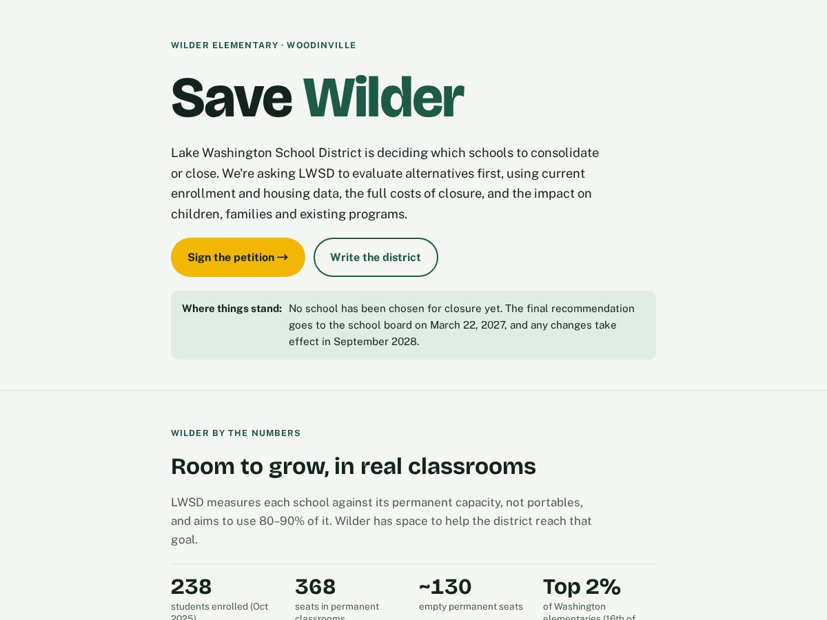 Landing-page snapshot of savewilder.com