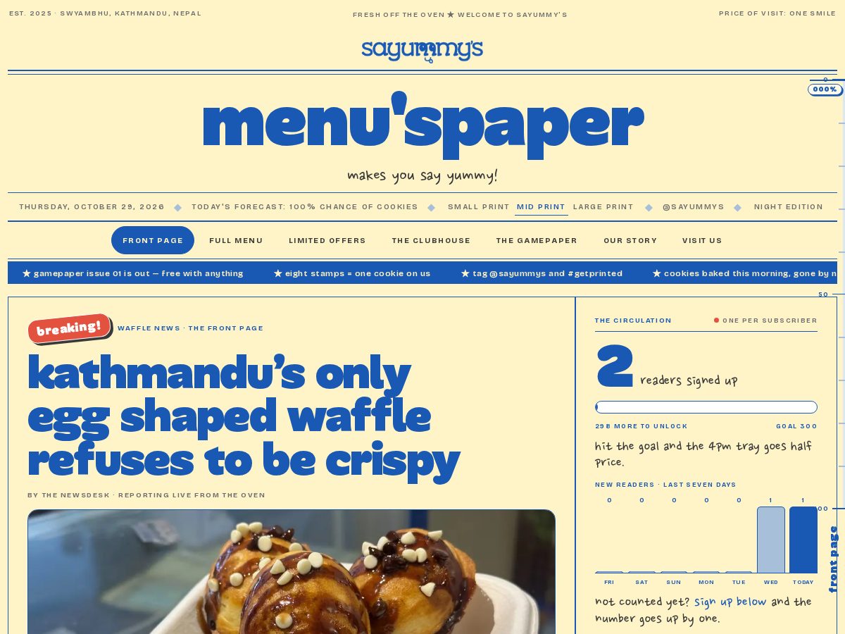 Landing-page snapshot of sayummys.com