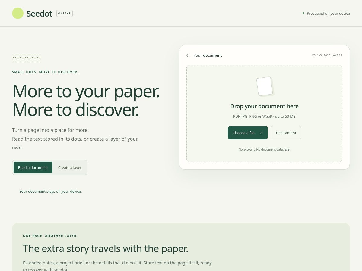 Landing-page snapshot of seedot.online