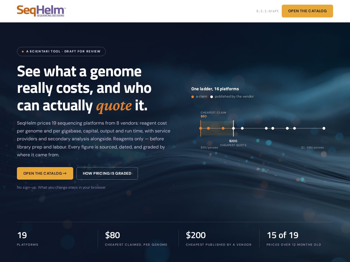 Landing-page snapshot of seqhelm.com
