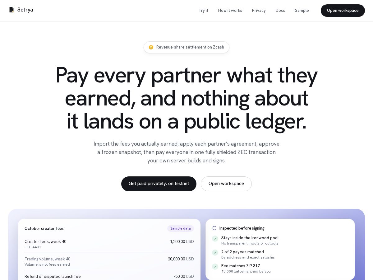 Landing-page snapshot of setrya.xyz