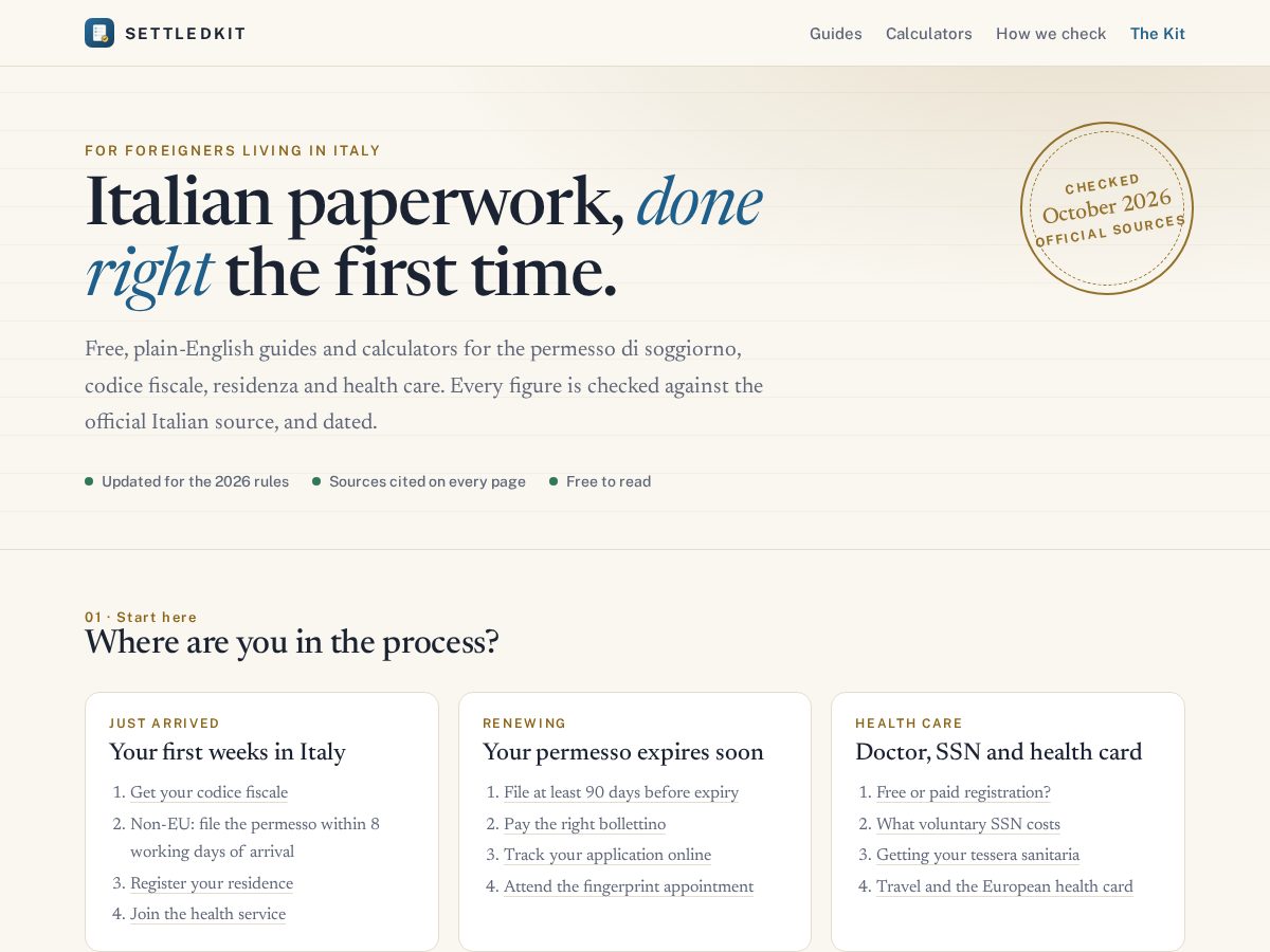 Landing-page snapshot of settledkit.com