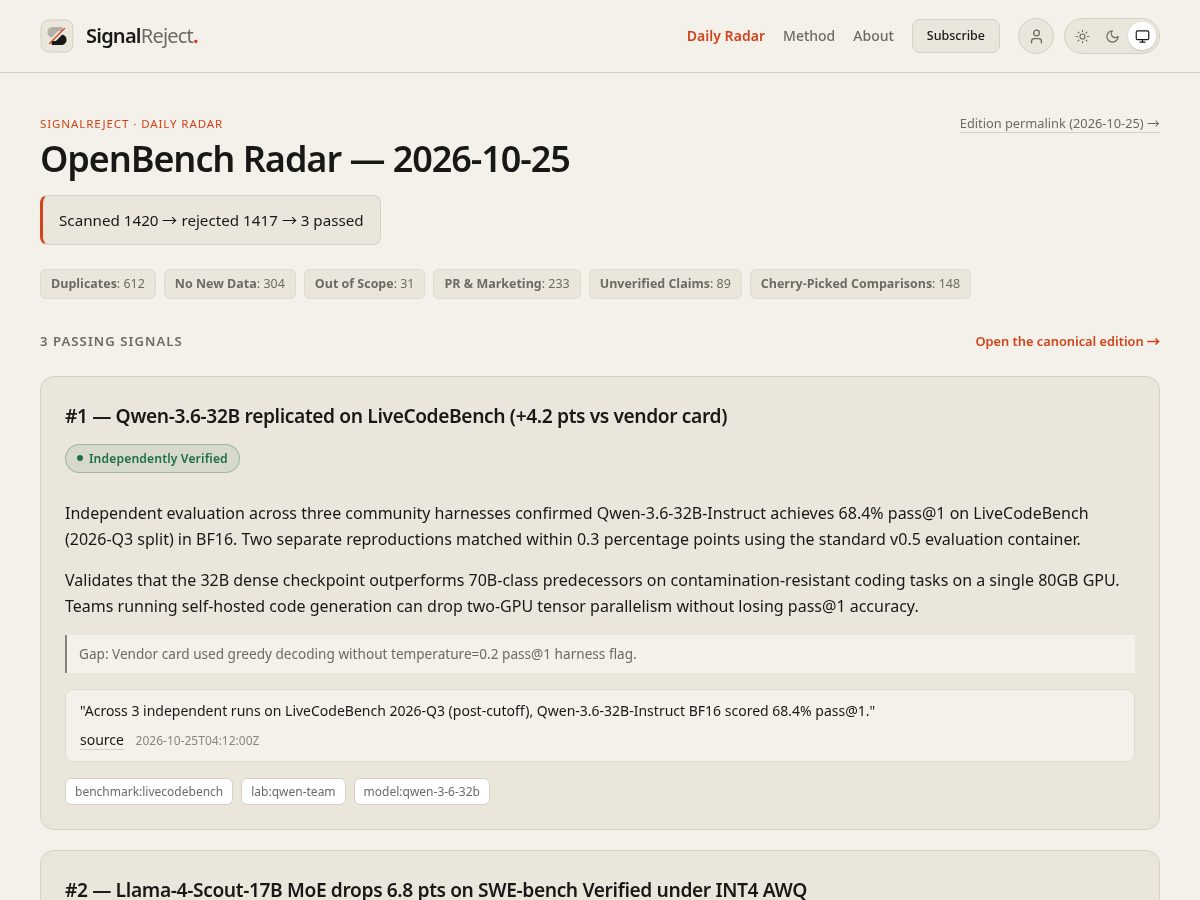 Landing-page snapshot of signalreject.com