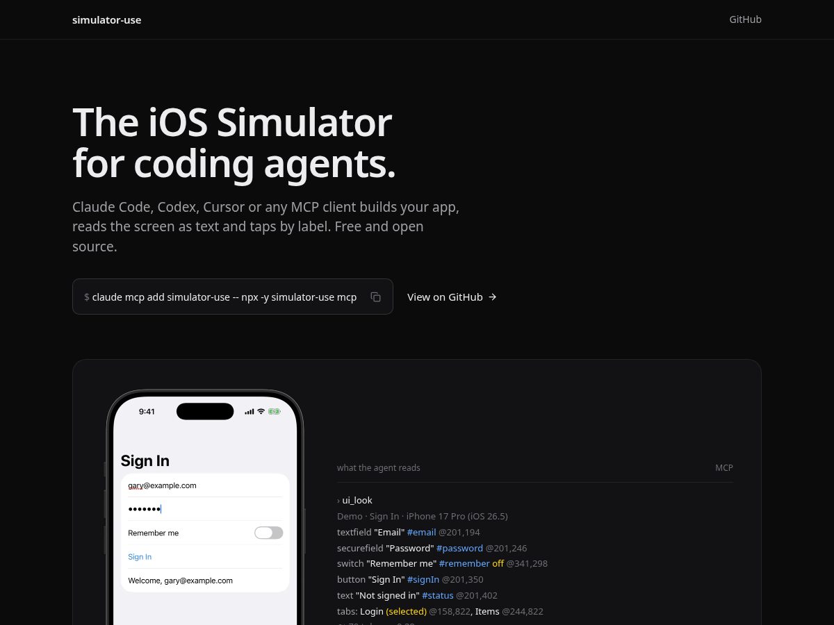 Landing-page snapshot of simulator-use.dev