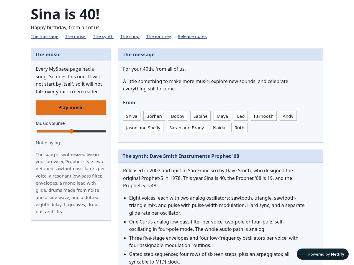 Landing-page snapshot of sinasfourtieth.com