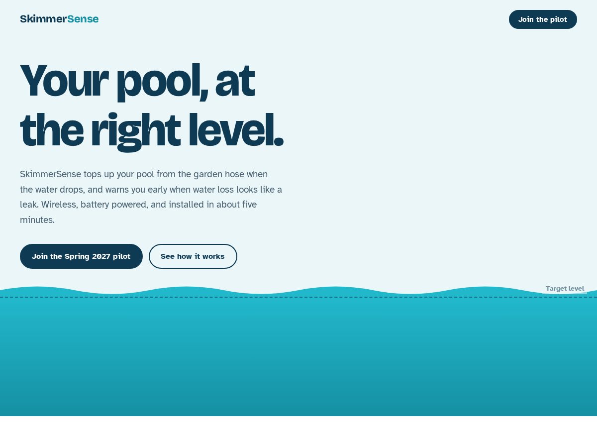 Landing-page snapshot of skimmersense.com