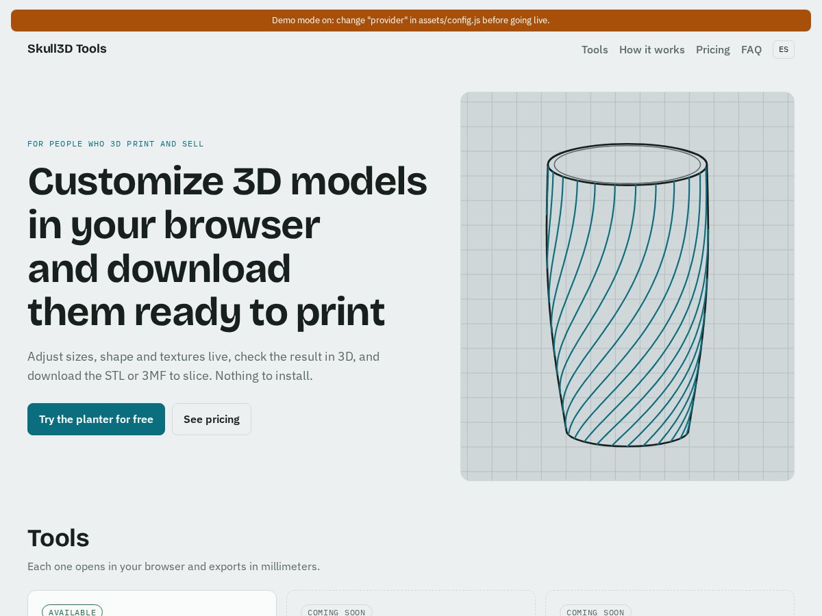Landing-page snapshot of skull3dtools.com