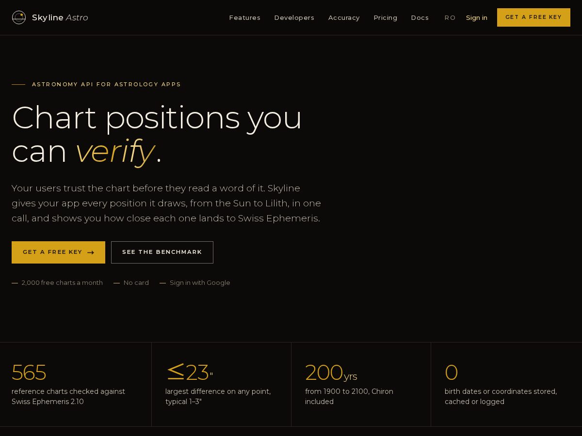 Landing-page snapshot of skylineastro.com