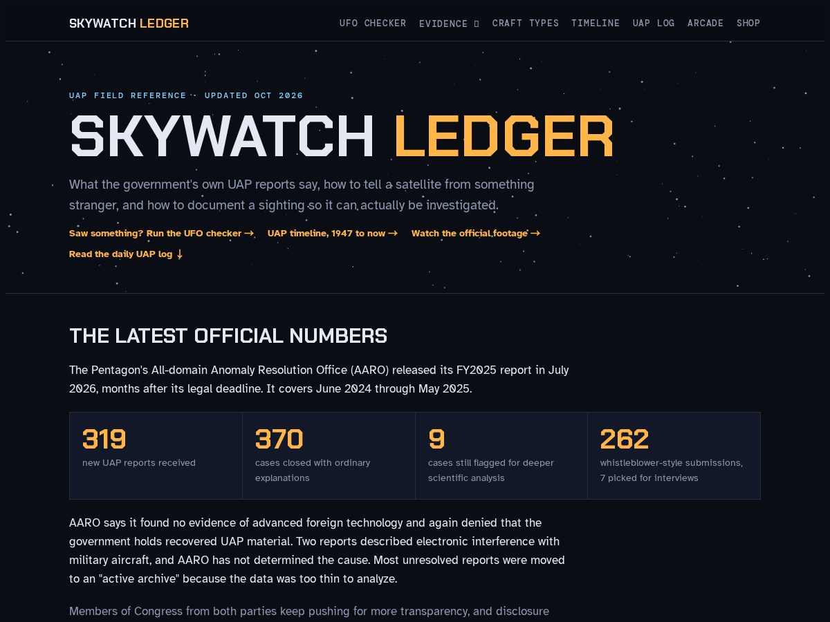 Landing-page snapshot of skywatchledger.com
