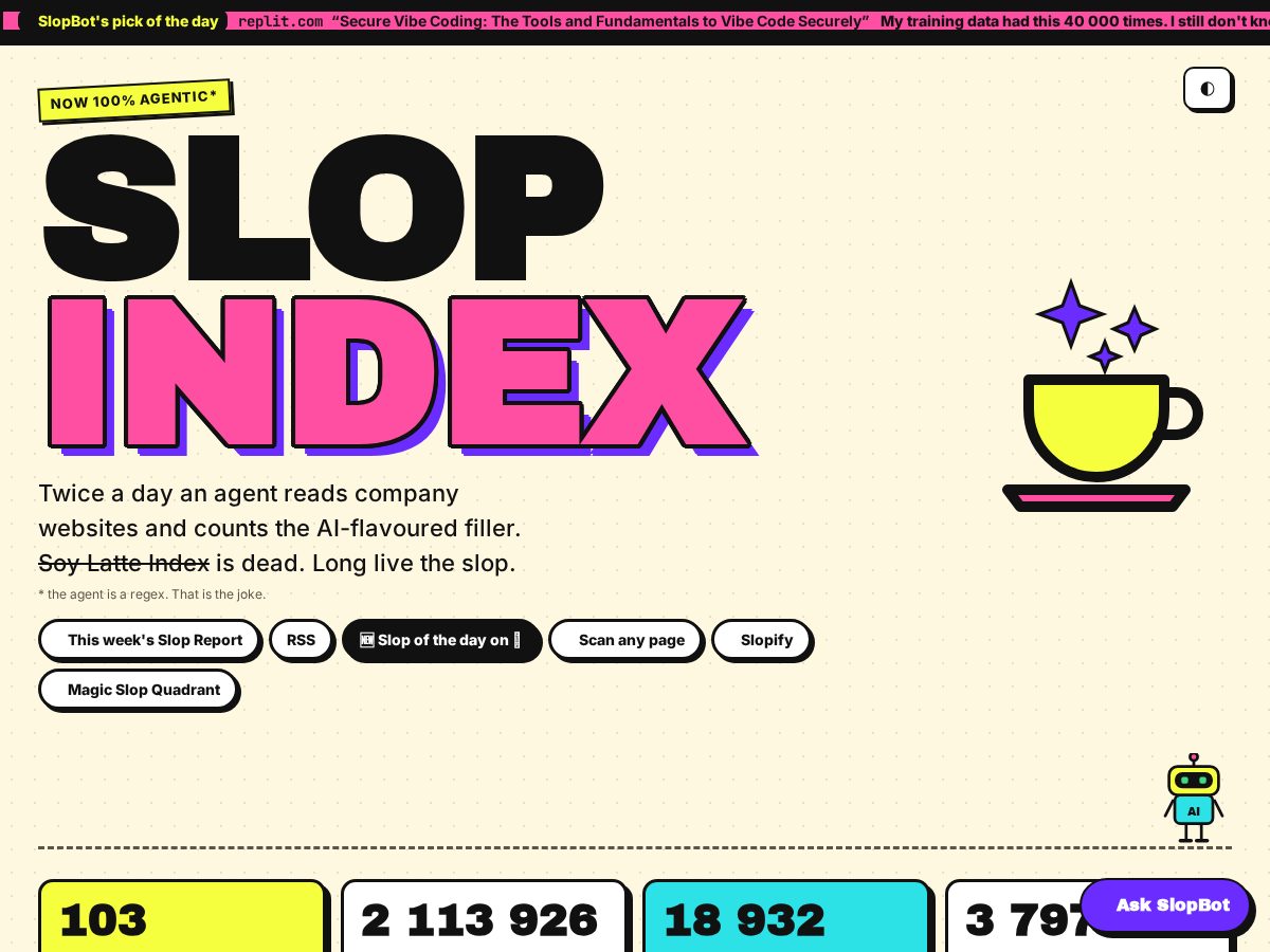 Landing-page snapshot of slopindex.lol