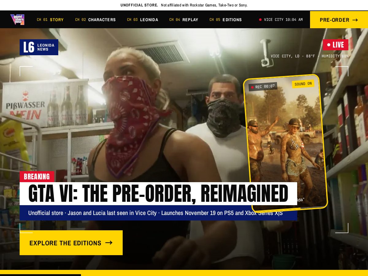 Landing-page snapshot of sonygta6.com