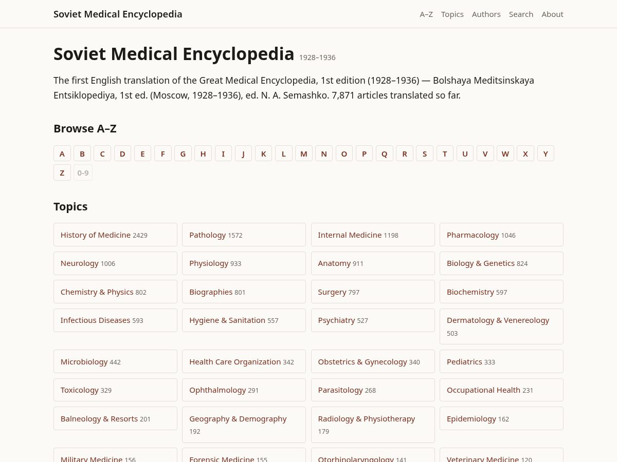 Landing-page snapshot of sovietmedicalencyclopedia.com
