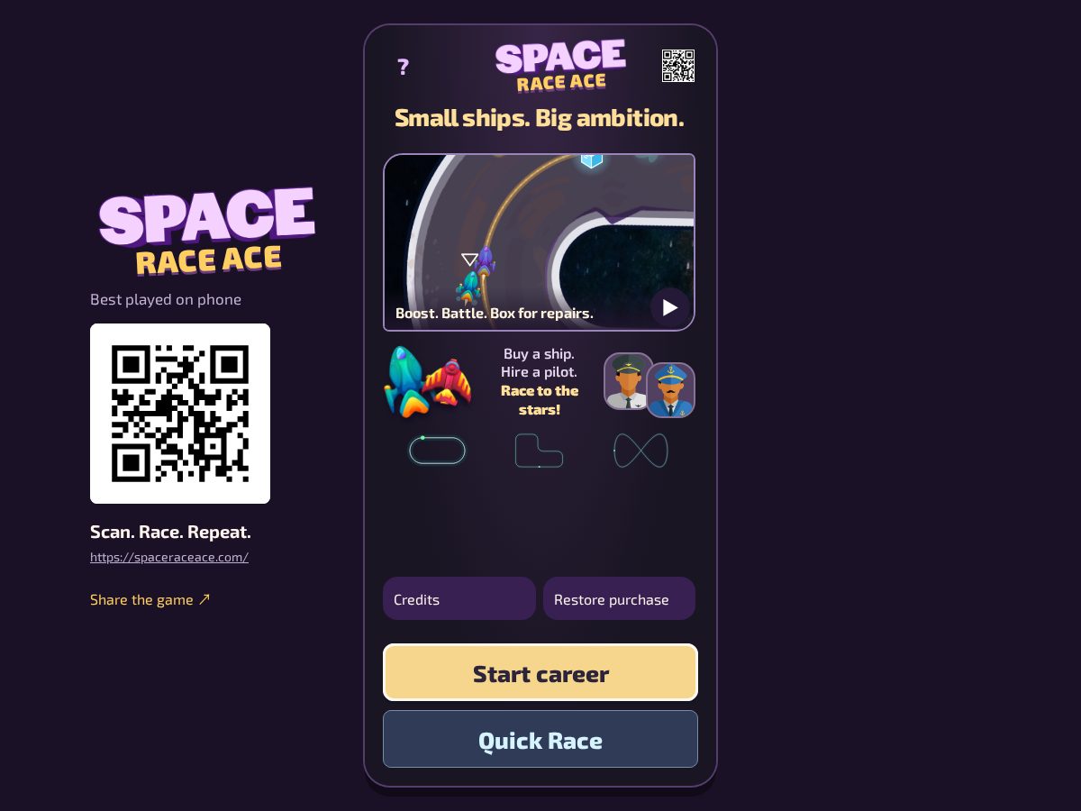 Landing-page snapshot of spaceraceace.com
