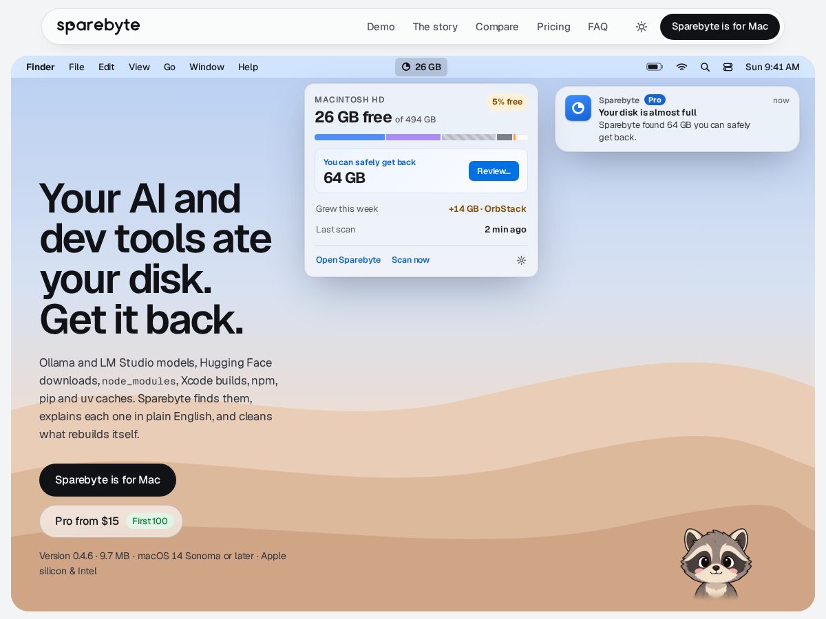 Landing-page snapshot of sparebyte.app