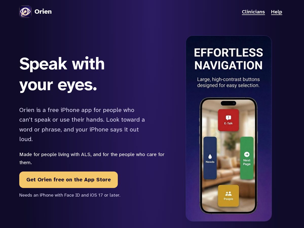 Landing-page snapshot of speakwithorien.com