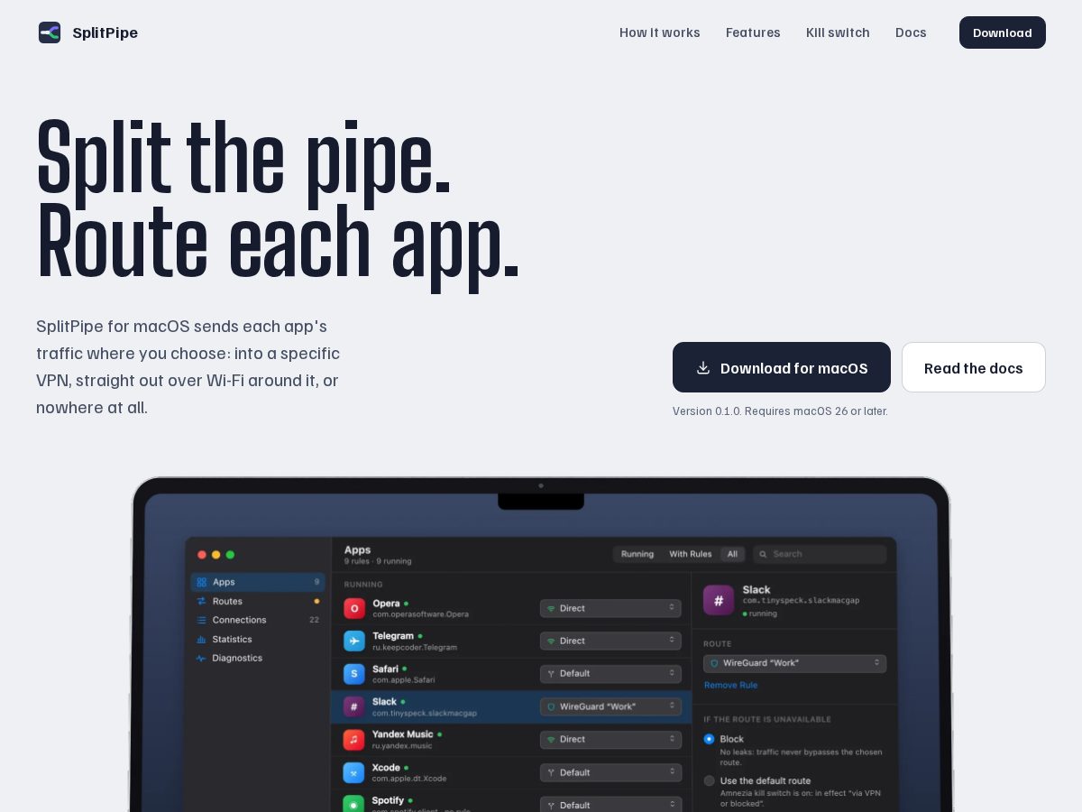 Landing-page snapshot of splitpipe.tech