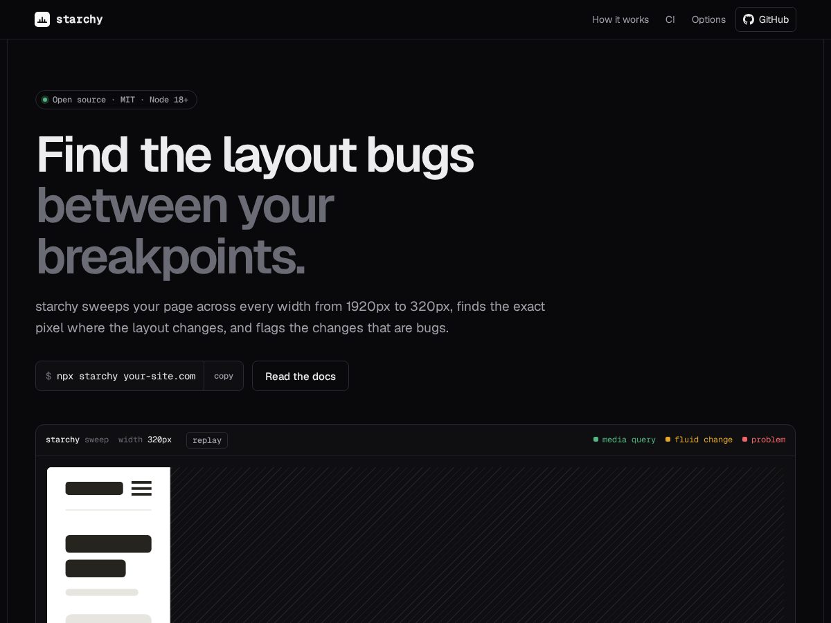 Landing-page snapshot of starchy.dev