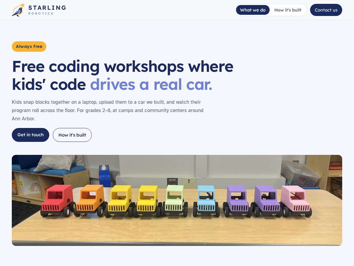 Landing-page snapshot of starlingrobotics.org