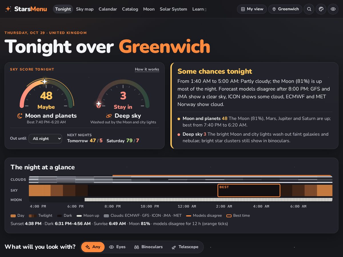 Landing-page snapshot of starsmenu.com