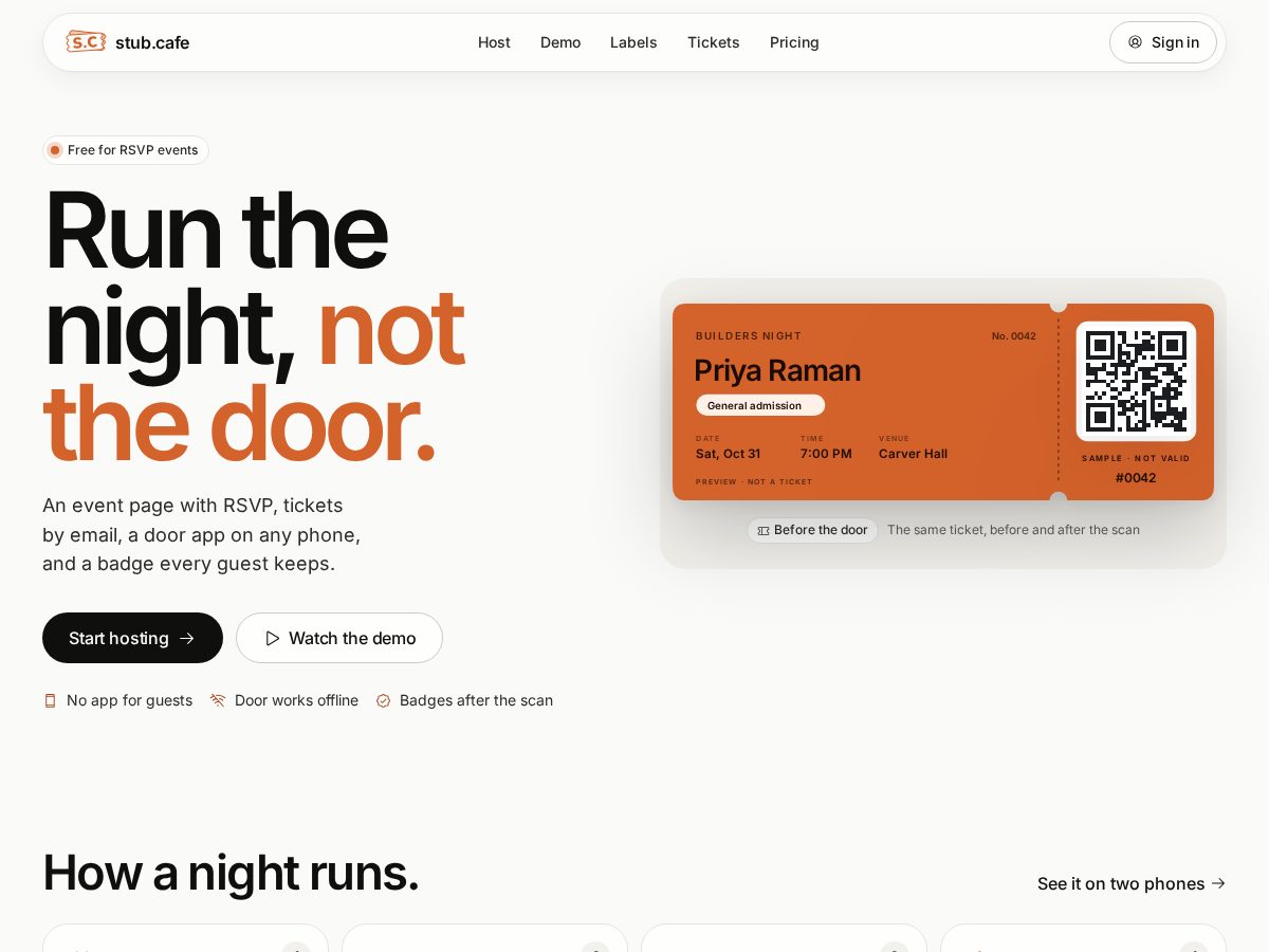 Landing-page snapshot of stubcafe.com