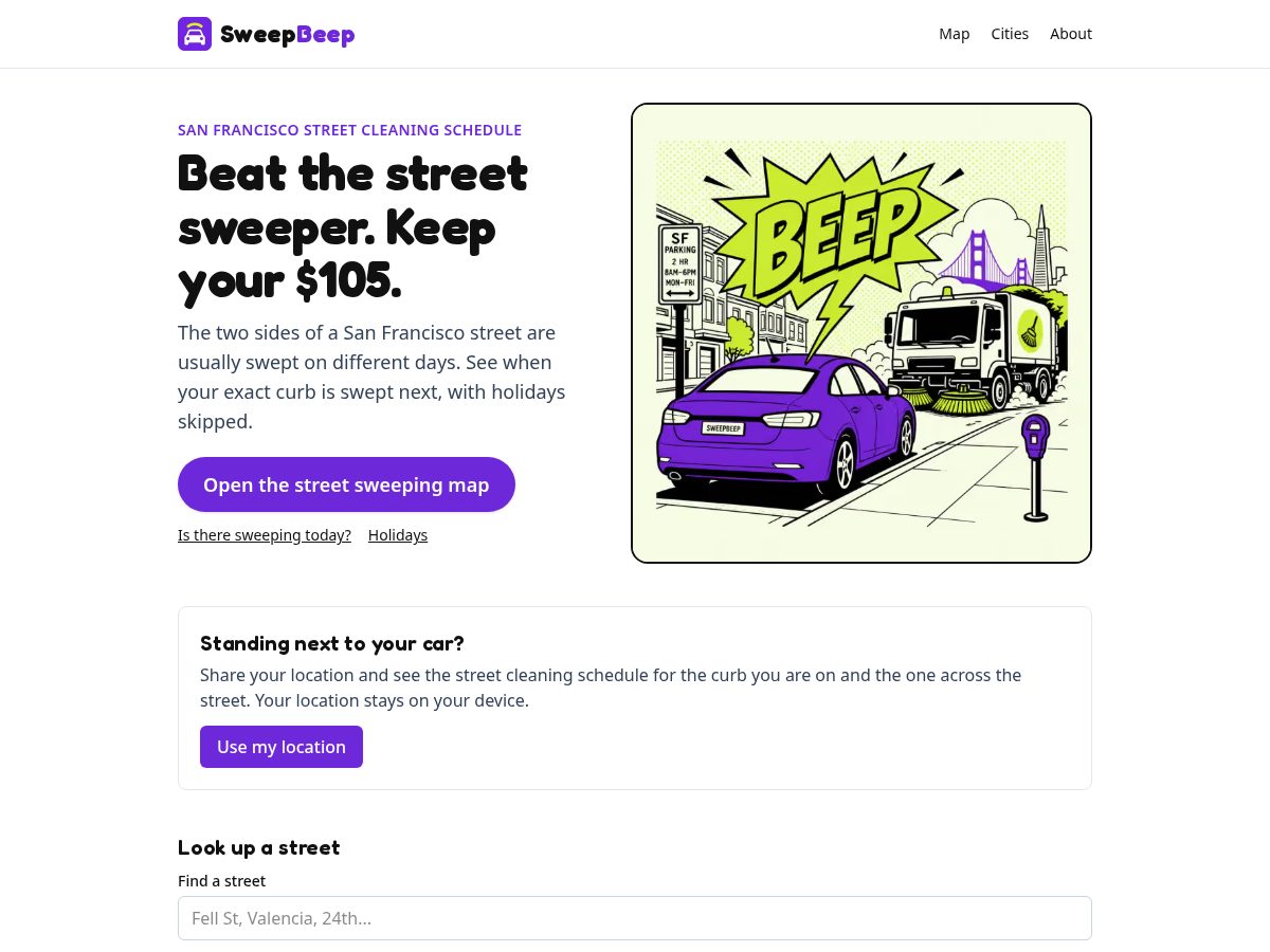 Landing-page snapshot of sweepbeep.com