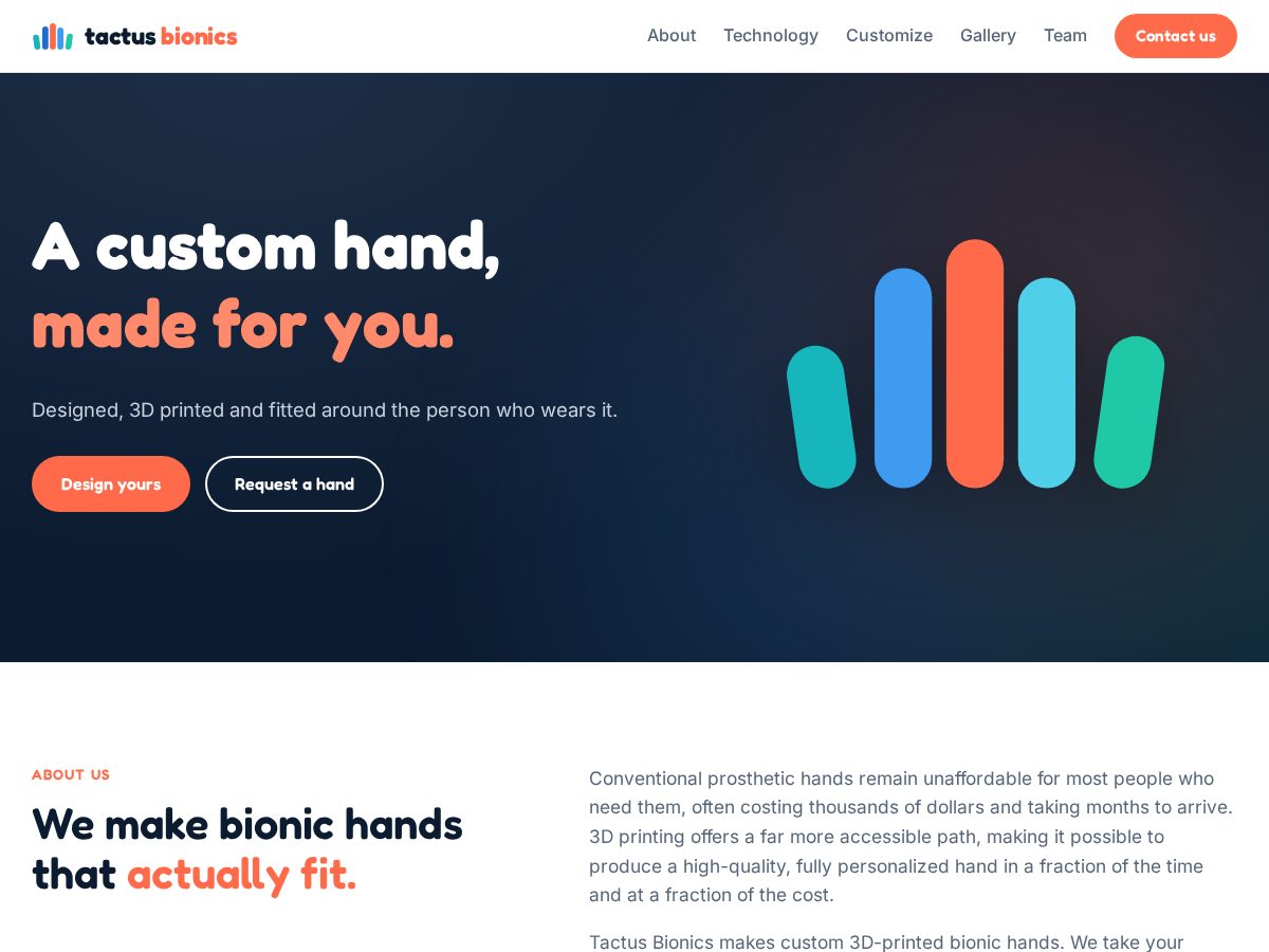 Landing-page snapshot of tactusbionics.com
