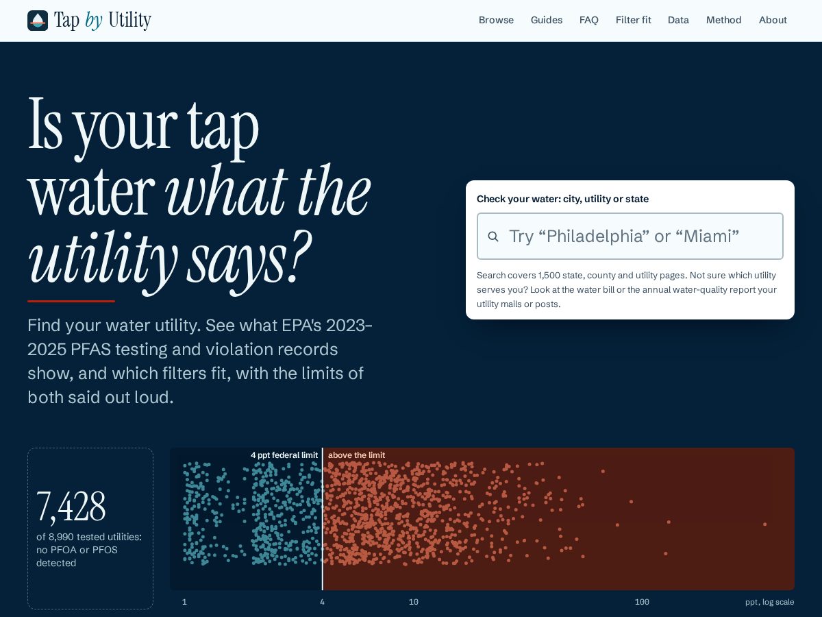 Landing-page snapshot of tapbyutility.com